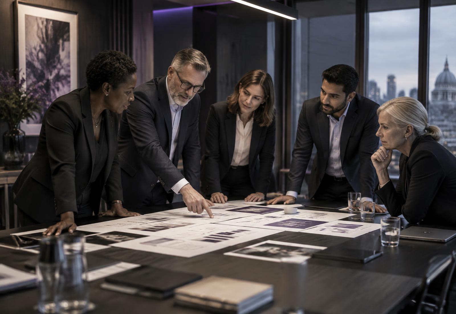 Business leaders mapping an AI strategy for growth